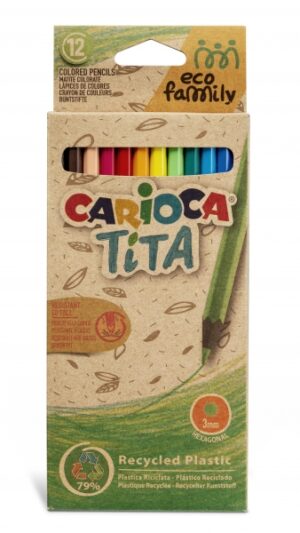 Carioca Eco Family Pack de 12 Lapices de Colores - Cuerpo Hexagonal - Colores Brillantes - Escritura Blanda - Mina Segura y Resistente - No Se Astilla - Color Varios