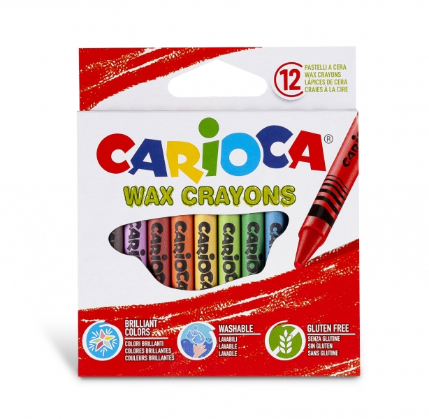 Carioca Pack de 12 Ceras de Colores - Lavables - Cuerpo de Ø 8mm - Colores Surtidos