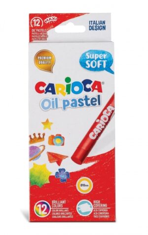 Carioca Pack de 12 Pasteles al Oleo - Maxi Cuerpo Ø 10mm - Lavables - Resistentes a la Luz - Faciles de Mezclar - Uso en Papel, Carton, Tela y Madera - Colores Surtidos