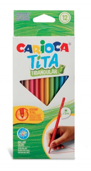 Carioca Tita Pack de 12 Lapices Triangulares de Resina - Cuerpo Triangular - Colores Brillantes y Lavables - Escritura Blanda - Mina Ø 3mm - Color Varios