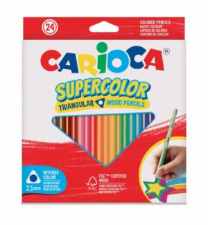 Carioca Supercolor Pack de 24 Lapices de Colores - Cuerpo de Madera Triangular - Colores Intensos y Gran Opacidad - Mina de 3.5mm - Colores Surtidos