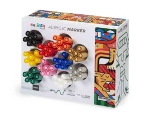 Carioca Plus Expositor con 60 Marcadores Acrilicos - Punta 2mm - Tinta Acrilica Super Pigmentada - 10 Colores Surtidos