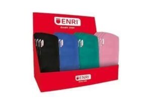 Enri Expositor de 20 Estuches Portatodo de 1 Compartimento - Fabricados en Neopreno - Colores Negro, Rosa, Azul y Verde