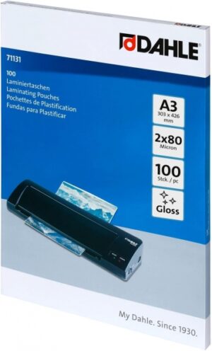 Dahle Pack de 100 Fundas para Plastificar Brillo A3 - 80 Micras - Alta Calidad - Transparente