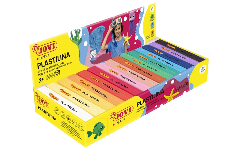 Jovi Expositor de 15 Pastillas de Plastilina 150gr - Muy Moldeable - No Se Seca - Sin Gluten - Colores Surtidos