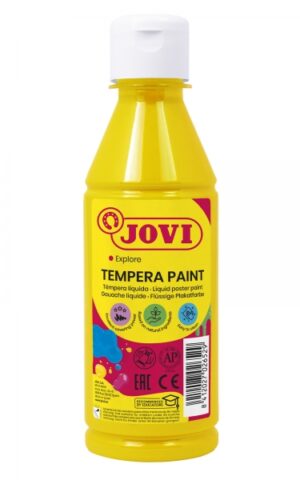 Jovi Tempera Paint Tempera Liquida 250ml - Base Agua - Lista para Usar - Alto Poder Cubriente - Secado Rapido - Excelente Fluidez - Adherencia en Multiples Superficies - Color Amarillo