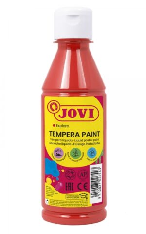 Jovi Tempera Paint Tempera Liquida 250ml - Base Agua - Lista para Usar - Alto Poder Cubriente - Secado Rapido - Excelente Fluidez - Adherencia en Multiples Superficies - Color Rojo Bermellon