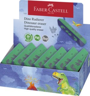 Faber-Castell Dinosaurio Goma de Borrar sin PVC - Forma Triangular Ergonomica - Sin Residuos - Borrado Limpio y Facil