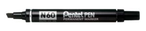 Pentel Pen N60 Rotulador Permanente - Punta Biselada Resistente y Duradera - Resistente a Agua y Luz - Color Negro