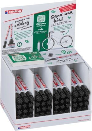 Edding 3000 Expositor con 48 Rotuladores Permanentes - Punta Redonda de 1.5mm - Trazo entre 1.5 y 3mm - Recargable - Secado Rapido - Color Negro