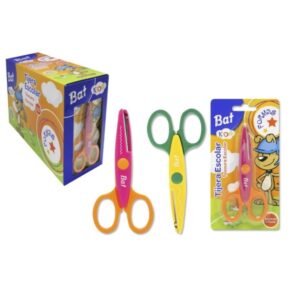 Bismark Kids Bat Formas Tijera Escolar - Hojas con Forma para Diferenrtes Tipos de Corte - Mangos en Plastico - Punta Roma - 2 Diseños Surtidos