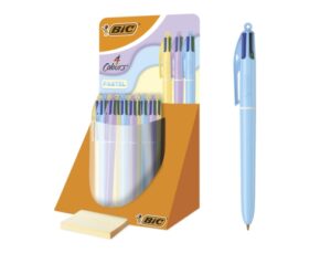 Bic 4 Colours Pastel Expositor con 30 Boligrafos de Bola Retractil - Punta Media de 1.0mm - Tinta con Base de Aceite - Cuerpo en Colores Pastel - 4 Colores