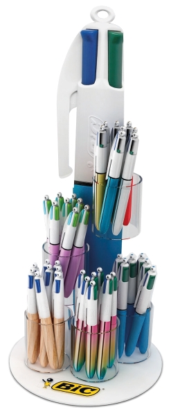 Bic 4 Colours Expositor de 60 Boligrafos de Bola Retractiles - Punta Media de 1.0mm - Tinta con Base de Aceite - 4 Colores - Diseños Surtidos