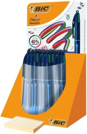 Bic 4 Colours Smooth Drop Expositor de 30 Boligrafos de Bola Retractil - Punta Media de 1.0mm - Escritura un 40% mas Suave - 4 Colores