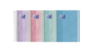 Oxford Touch Pastel Agenda Escolar 25/26 Espiral Semana Vista - Tamaño 4º - Tapa Extradura Peliculado Touch - Esquinas Microperforadas - Espacio para Notas - Cierre con Goma - Colores Pastel Surtidos