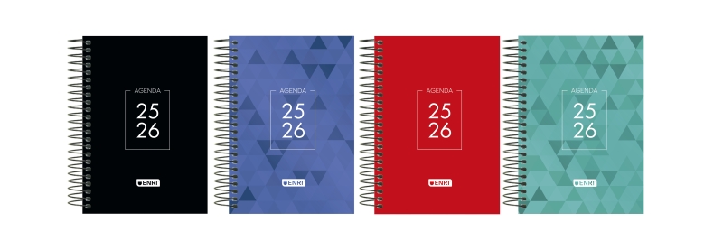 Enri Dentity Agenda Escolar 25/26 Espiral Dia Pagina - Tamaño 8º - Tapa Extradura - Esquinas Microperforadas - Espacio para Notas - Colores Surtidos