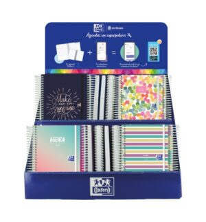 Oxford Impulso Expositor de 38 Agendas Escolares 25/26 Espiral - Incluye Agendas de Dia Pagina y Semana Vista - Diseños Surtidos