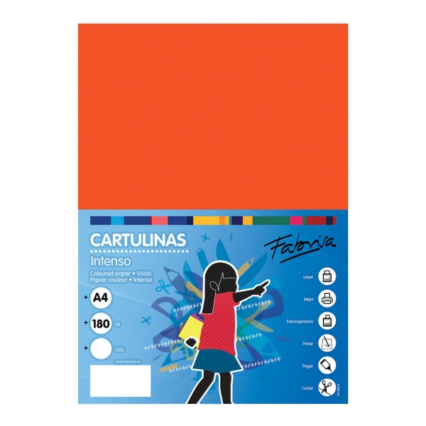 Fabrisa Pack de 50 Cartulinas 180 g/m² - Tamaño A4 - Color Naranja