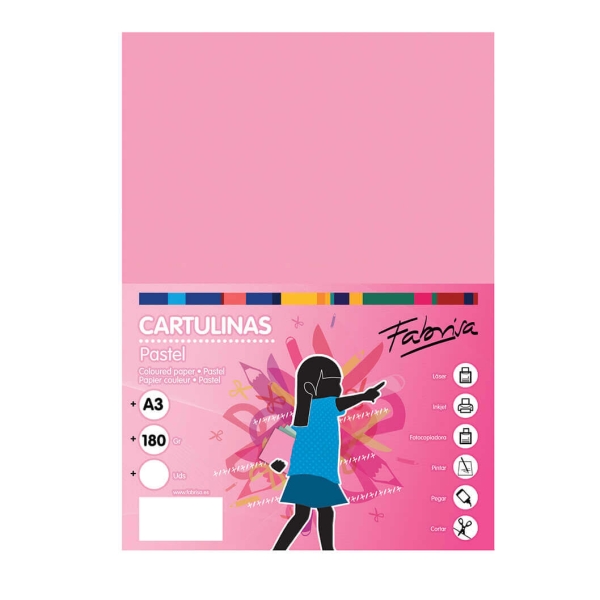 Fabrisa Pack de 25 Cartulinas 180 g/m² - Tamaño A3 - Color Rosa