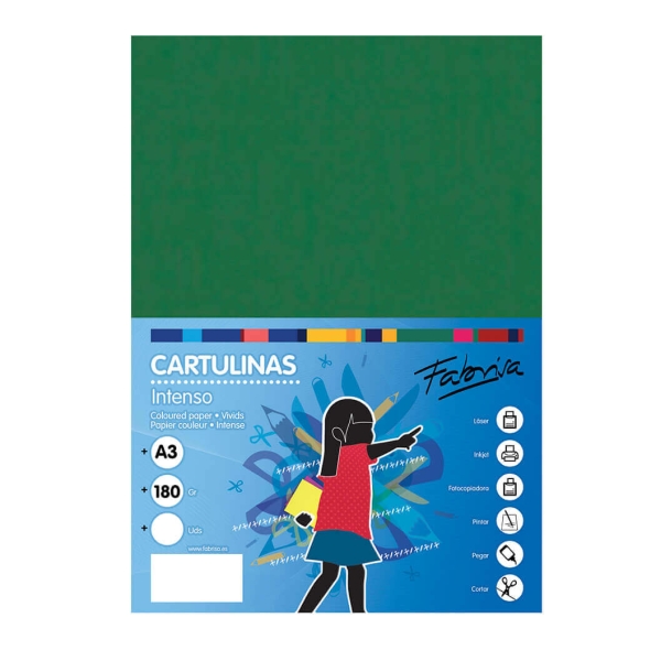 Fabrisa Pack de 25 Cartulinas 180 g/m² - Tamaño A3 - Color Verde Oscuro