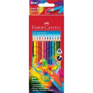 Faber-Castell Super Mine Ergonomics Pack de 12 Lapices de Colores Triangulares Ergonomicos - Mina de 4mm - Resistencia a la Rotura - Colores Surtidos