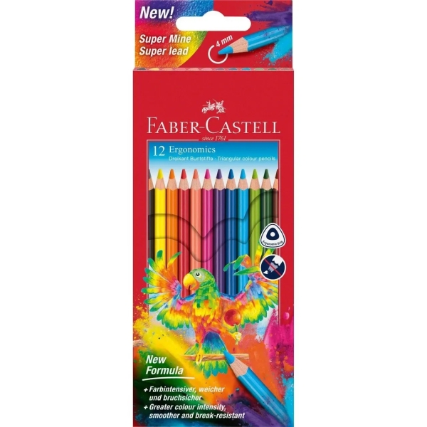 Faber-Castell Super Mine Ergonomics Pack de 12 Lapices de Colores Triangulares Ergonomicos - Mina de 4mm - Resistencia a la Rotura - Colores Surtidos