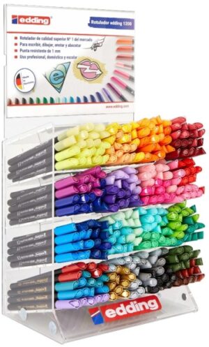Edding 1200 Expositor con 320 Rotuladores - Punta Redonda - Tinta con Base de Agua - Colores Surtidos