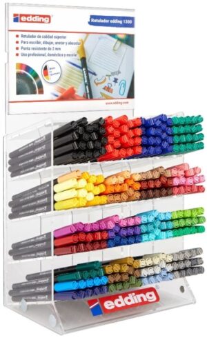 Edding 1300 Expositor con 260 Rotuladores - Punta Redonda - Trazo Medio - Tinta con Base de Agua - Colores Surtidos