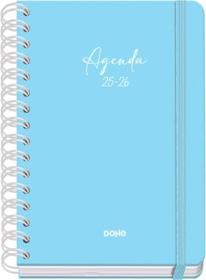 Dohe Serenity Agenda Escolar 25/26 Espiral Wire’o A5 - Semana Vista - Papel 80g/m2 - 4 Hojas de Pegatinas - Cubierta de Carton Plastificado - Cierre con Goma Elastica - Color Azul