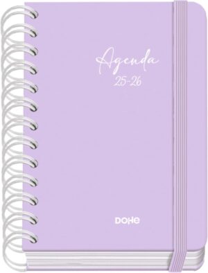 Dohe Serenity Agenda Escolar 25/26 Espiral Wire’o A6 - Dia Pagina - Papel 80g/m2 - 4 Hojas de Pegatinas - Cubierta de Carton Plastificado - Cierre con Goma Elastica - Color Morado