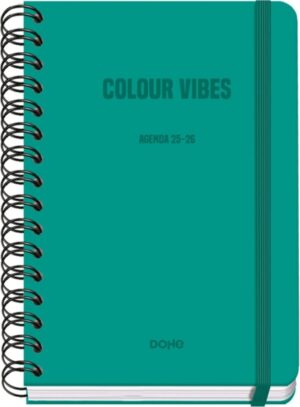 Dohe Colour Vibes Agenda Escolar 25/26 Espiral Wire’o A5 - Semana Vista - Papel 80g/m2 - 4 Hojas de Pegatinas - Cubierta de Carton Plastificado - Cierre con Goma Elastica - Color Verde