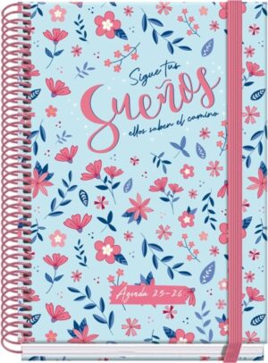Dohe Blossom Agenda Escolar 25/26 Espiral A5 - Semana Vista - Papel 70g/m2 - 4 Hojas de Pegatinas - Cubierta de Carton Plastificado - Cierre con Goma Elastica