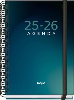 Dohe Boreal Agenda Escolar 25/26 Espiral A5 - Dia Pagina - Papel 70g/m2 - 4 Hojas de Pegatinas - Cubierta de Carton Plastificado - Cierre con Goma Elastica