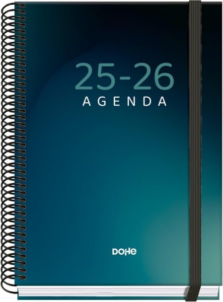 Dohe Boreal Agenda Escolar 25/26 Espiral A5 - Dia Pagina - Papel 70g/m2 - 4 Hojas de Pegatinas - Cubierta de Carton Plastificado - Cierre con Goma Elastica
