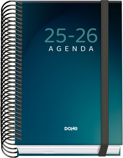 Dohe Boreal Agenda Escolar 25/26 Espiral A6 - Dia Pagina - Papel 70g/m2 - 4 Hojas de Pegatinas - Cubierta de Carton Plastificado - Cierre con Goma Elastica
