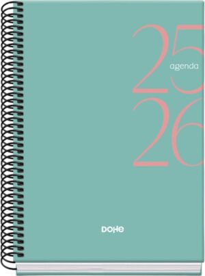 Dohe System Agenda Escolar 25/26 Espiral A5 - Dia Pagina - Papel 70g/m2 - Cubierta de Carton Plastificado - Color Verde