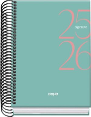 Dohe System Agenda Escolar 25/26 Espiral A6 - Dia Pagina - Papel 70g/m2 - Cubierta de Carton Plastificado - Color Verde