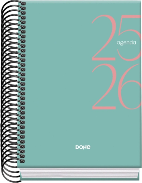 Dohe System Agenda Escolar 25/26 Espiral A6 - Dia Pagina - Papel 70g/m2 - Cubierta de Carton Plastificado - Color Verde