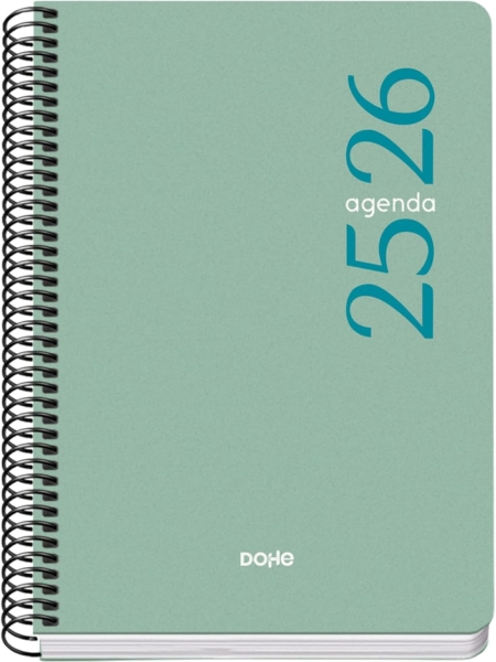 Dohe Esencial Agenda Escolar 25/26 Espiral A5 - Semana Vista - Papel 70g/m2 - Cubierta en Polipropileno - Color Verde
