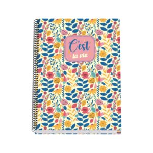 Dohe C`est la Vie Cuaderno Espiral A4 100 Hojas Microperforadas Cuadricula 5mm - Tapa Dura Carton Forrado - Bandas de Color