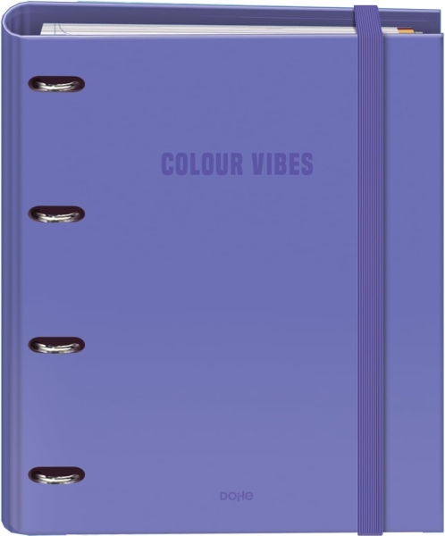 Dohe Colour Vibes Carpeta de 4 Anillas Mixtas de 35mm Recambio 100 Hojas Cuadricula 5mm - Formato A4 - Cierre con Goma - Incluye 4 Separadores y Sobre de Polipropileno - Color Morado