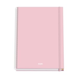 Dohe Serenity Cuaderno Espiral A4 100 Hojas Microperforadas Cuadricula 5mm - Tapa Dura Carton Forrado - Cierre de Goma - Bandas de Color - Color Rosa