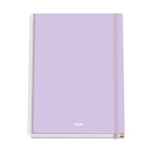 Dohe Serenity Cuaderno Espiral A4 100 Hojas Microperforadas Cuadricula 5mm - Tapa Dura Carton Forrado - Cierre de Goma - Bandas de Color - Color Morado