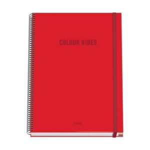 Dohe Colour Vives Cuaderno Espiral A4 100 Hojas Microperforadas Cuadricula 5mm - Tapa Dura Carton Forrado - Cierre de Goma - Bandas de Color - Color Rojo