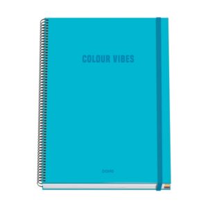 Dohe Colour Vives Cuaderno Espiral A4 100 Hojas Microperforadas Cuadricula 5mm - Tapa Dura Carton Forrado - Cierre de Goma - Bandas de Color - Color Azul Cyan