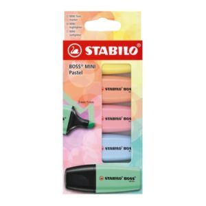 Stabilo Boss Mini Pastel Pack de 5 Marcadores Fluorescentes - Trazo entre 2 y 5mm - Tinta con Base de Agua - Antisecado - Colores Verde, Rosa, Azul, Naranja y Amarillo