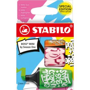 Stabilo Boss Mini by Snooze One Pack de 3 Mini Marcadores Fluorescentes - Trazo entre 2 y 5mm - Tinta con Base de Agua - Antisecado - Colores Surtidos