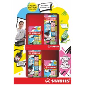 Stabilo Boss Mini by Snooze One Expositor con 4 Pack de 3 Mini Marcadores + 4 Pack de 3 Mini Marcadores + 8 Pack de 6 Mini Marcadores - Trazo entre 2 y 5mm - Tinta con Base de Agua - Antisecado - Colores Surtidos