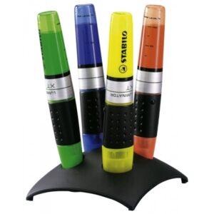 Stabilo Luminator Set de Escritorio con 4 Marcadores Fluorescentes - Mayor Suministro de Tinta - Zona de Agarre - Trazo entre 2 y 5mm - Colores Verde, Amarillo, Azul y Naranja