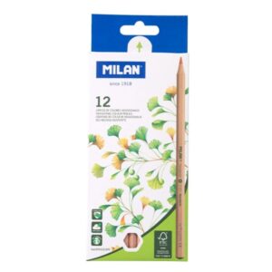 Milan Pack de 12 Lapices Hexagonales de Colores - Mina 2.9mm - Resistente a la Rotura - Madera Certificada FSC - Colores Surtidos